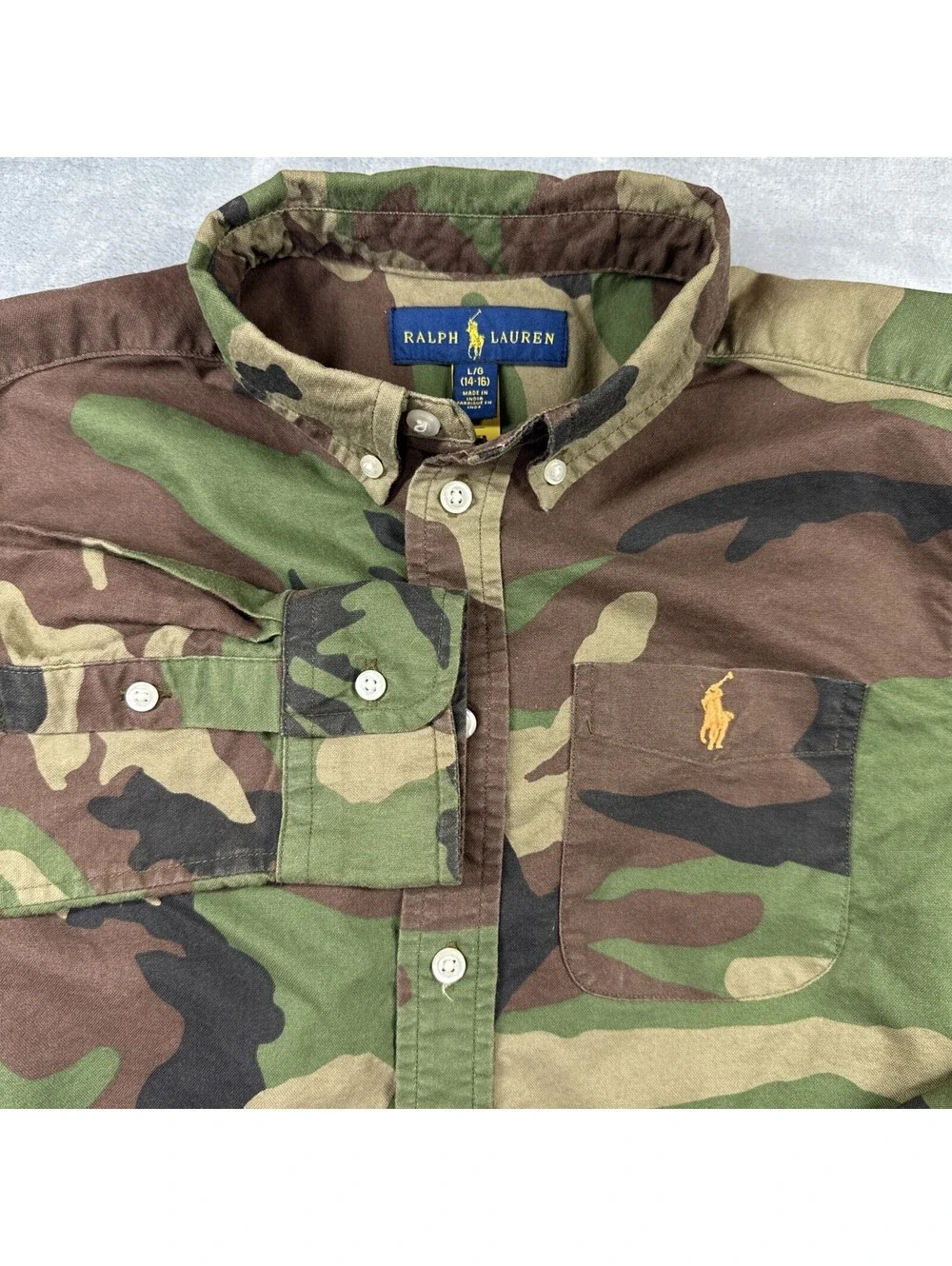 Polo Ralph Lauren Classic Fit Camouflage Oxford Long-Sleeve Kids Large 14-16